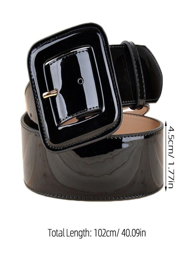 FOYTOKI Wide Patent Leather Waist Belt for Women Adjustable Extra Wide Belt with Square Buckle Perfect for Dresses and Jeans - Image 2